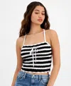 Tommy Hilfiger Tank Top Womensblack Striped Crochet Tie Front Cropped Fts1325 In Multi