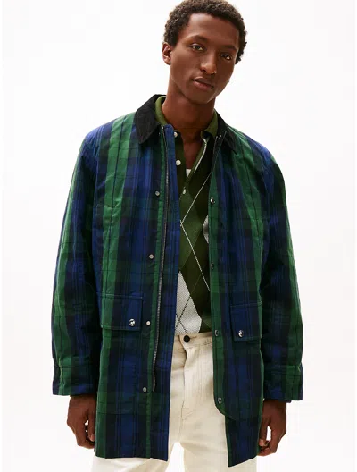 Tommy Hilfiger Tartan Padded Waxed Barn Coat In Multi