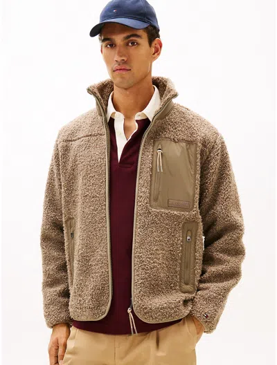 Tommy Hilfiger Teddy Fleece Zip Sweatshirt In Brown