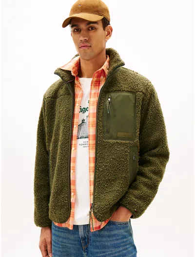 Tommy Hilfiger Teddy Fleece Zip Sweatshirt In Green
