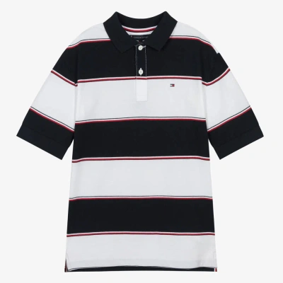 Tommy Hilfiger Teen Boys Blue Striped Cotton Polo Shirt