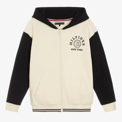 Tommy Hilfiger Teen Boys Ivory Cotton Zip-up Hoodie