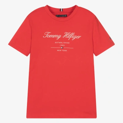 Tommy Hilfiger Teen Boys Red Cotton Script T-shirt