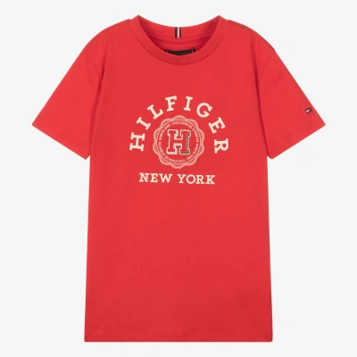 Tommy Hilfiger Teen Boys White Cotton Monotype Logo T-shirt In Red