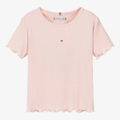 Tommy Hilfiger Teen Girls Pink Ribbed Cotton T-shirt