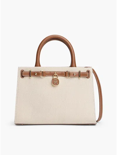 Tommy Hilfiger Textured Canvas Mini Tote Bag In Brown