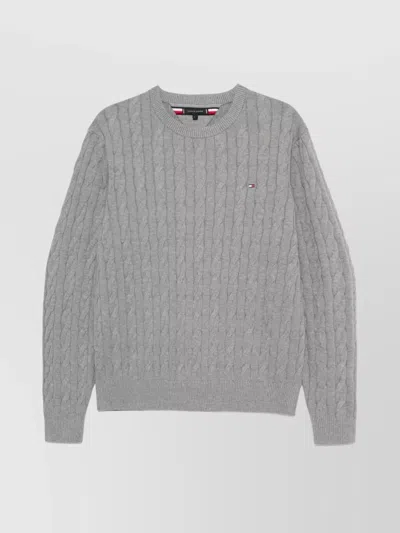 Tommy Hilfiger Textured Knit Crew Neck Sweater In Gray