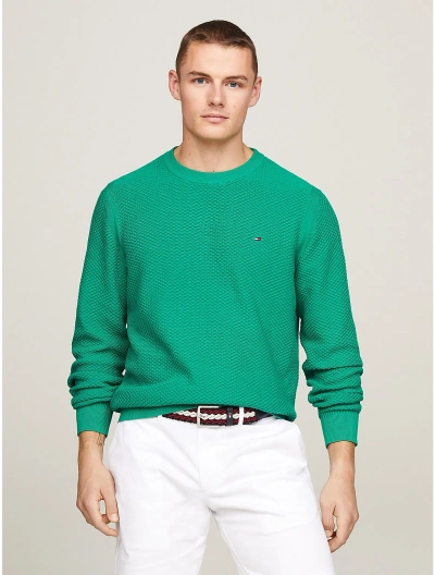 Tommy Hilfiger Textured Knit Crewneck Sweater In Olympic Green