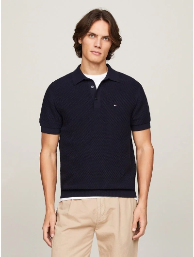 Tommy Hilfiger Textured Knit Polo Sweater In Navy