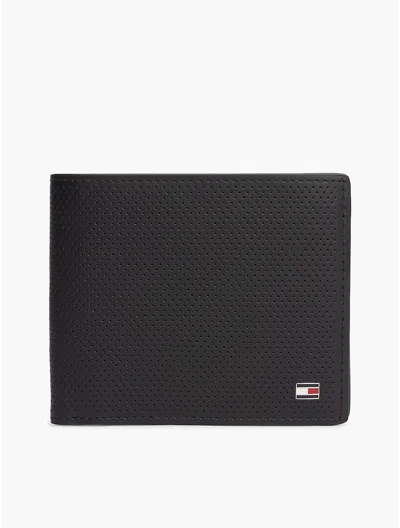 Tommy Hilfiger Perforated Logo-plaque Wallet In Black