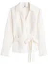 Tommy Hilfiger Textured Linen Wrap Blouse With Belted Waist In White