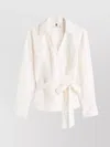 Tommy Hilfiger Textured Linen Wrap Blouse With Belted Waist In Neutral