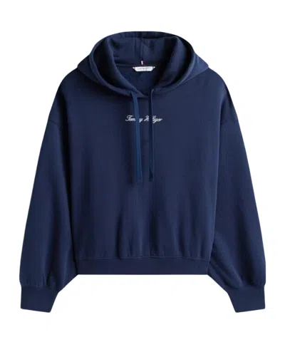 Tommy Hilfiger Textured Logo Relaxed Hoody In Blue