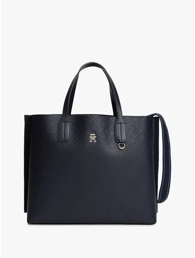 Tommy Hilfiger Textured Monogram Satchel In Space Blue