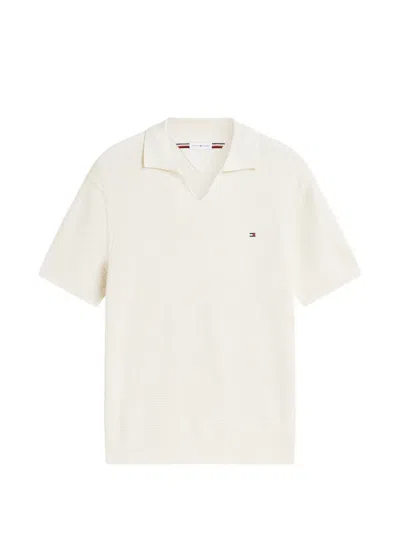 Tommy Hilfiger Textured Open-collar T-shirt In Neutral