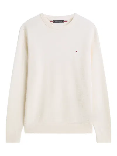 Tommy Hilfiger Man Sweater Ivory Size Xl Organic Cotton In Bianco