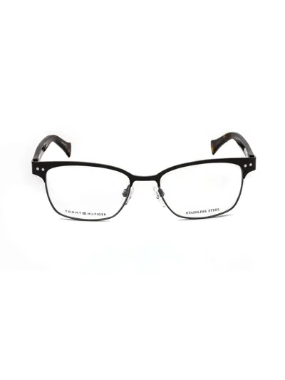 Tommy Hilfiger Th 1306 Mini Metal Rectangular Unisex Eyeglasses In Black
