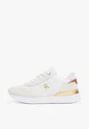Tommy Hilfiger White Leather Sneakers With Suede Details And Gold Accents In Beige Chiari E Naturali