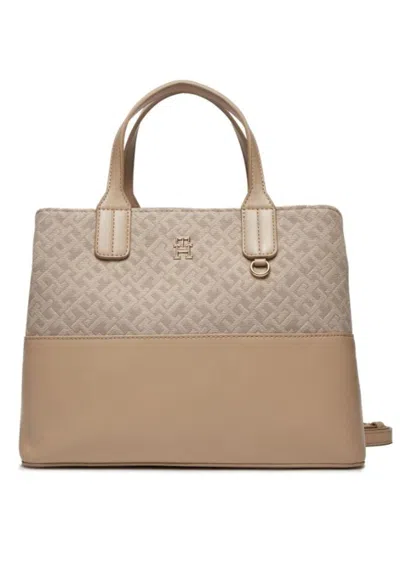 Tommy Hilfiger Th Jacquard Med Satchel Bag In Beige