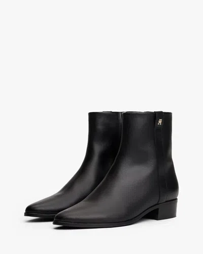 Tommy Hilfiger Th Leather Pointy Womens Zipped Booties In Black