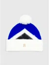 Tommy Hilfiger Th Logo Argyle Pom Beanie In Blue Argyle