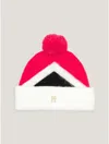 Tommy Hilfiger Th Logo Argyle Pom Beanie In Pink Argyle