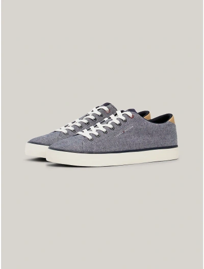 Tommy Hilfiger Th Logo Chambray Linen Trainer In Navy