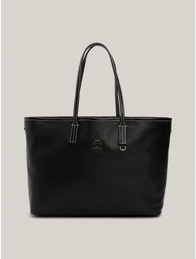 Tommy Hilfiger Th Logo Coated Tote In Black
