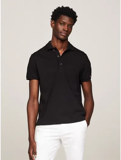 Tommy Hilfiger Th Logo Interlock Regular Fit Polo In Black