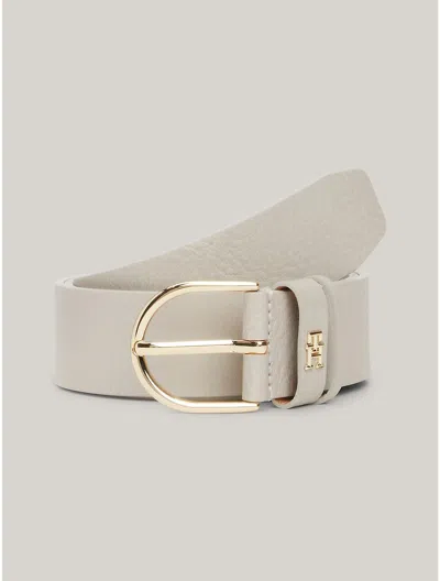 Tommy Hilfiger Th Logo Leather Belt In Classic Beige