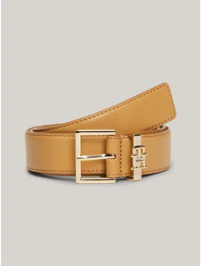 Tommy Hilfiger Th Logo Leather Belt In Harvest Wheat