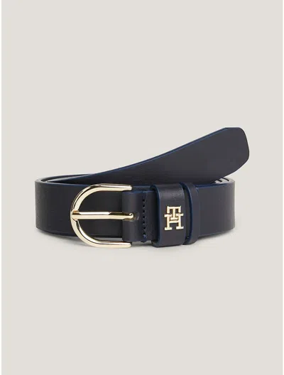 Tommy Hilfiger Th Logo Leather Belt In Space Blue