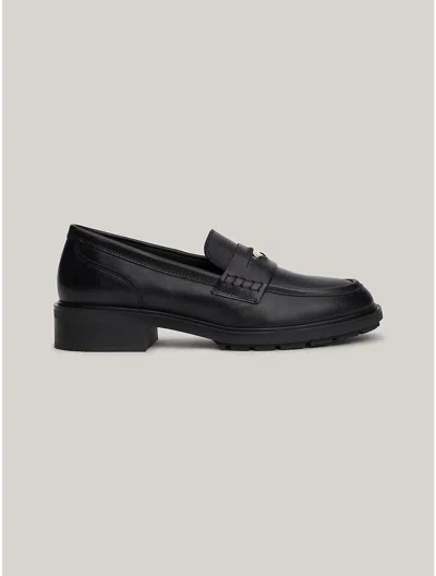 Tommy Hilfiger Th Logo Leather Penny Loafer In Black