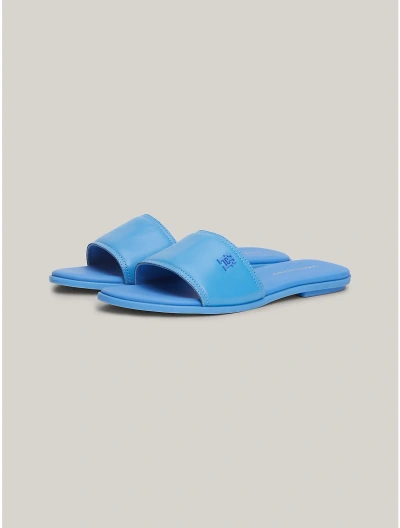 Tommy Hilfiger Th Logo Leather Slide In Blue Spell