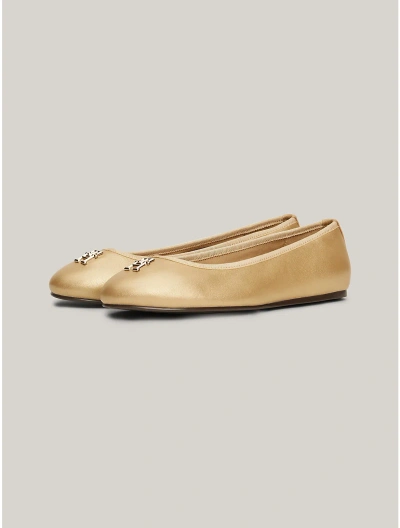 Tommy Hilfiger Th Logo Luxe Leather Ballerina Flat In Gold