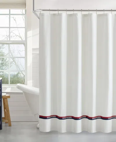 Tommy Hilfiger Th Logo Stripe Printed Shower Curtain, 72" X 72" In White