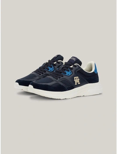Tommy Hilfiger Th Logo Suede Mix Sneaker In Navy