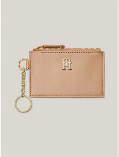 Tommy Hilfiger Th Logo Zip Coin Purse And Id Wallet In Basket Brown