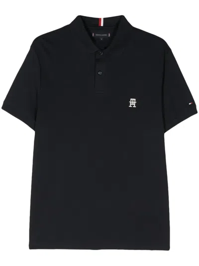 Tommy Hilfiger Th Monogram Cotton Polo Shirt In Blue