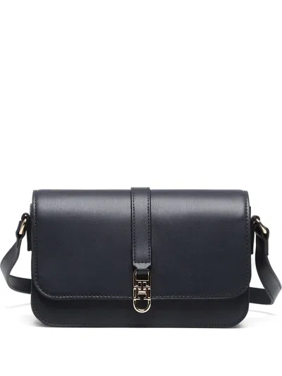 Tommy Hilfiger Th Monogram Flap Shoulder Bag In Black