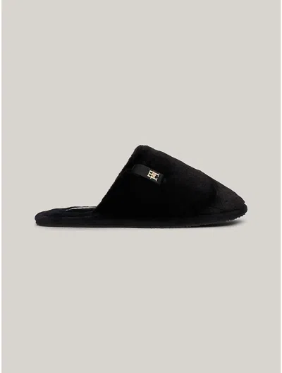 Tommy Hilfiger Th Monogram Fleece Slipper In Black