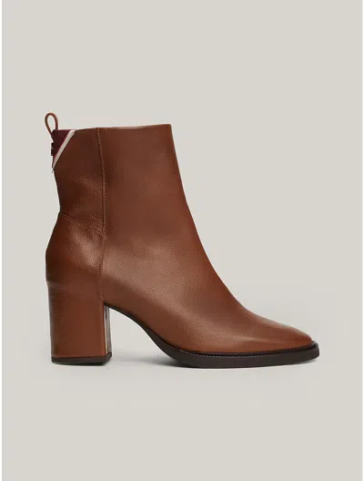 Tommy Hilfiger Th Monogram Leather Ankle Boot In Cognac Brown
