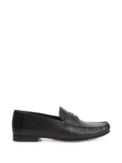 Tommy Hilfiger Th Monogram Logo-plaque Leather Penny Loafers In Black