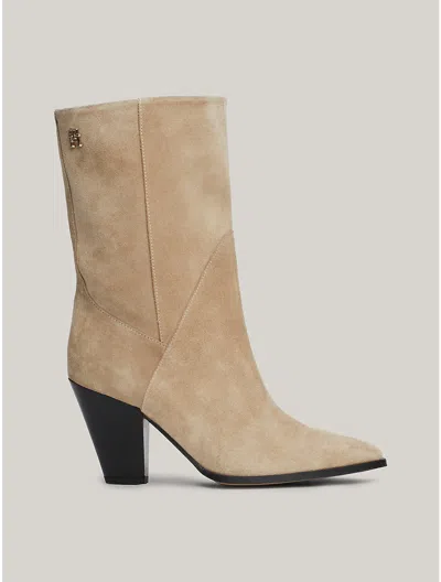 Tommy Hilfiger Th Monogram Suede Cowboy Boot In Beige