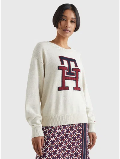Tommy Hilfiger Th Monogram Sweater In White Dove Heather