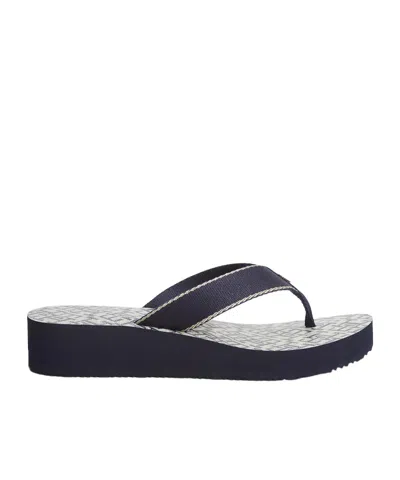 Tommy Hilfiger Th Monogram Wedge Heel Flip-flops In Blue