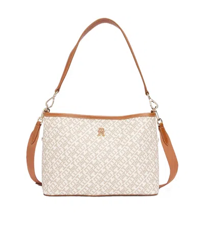 Tommy Hilfiger Th Monoplay Smooth Shoulder Bag In Nude