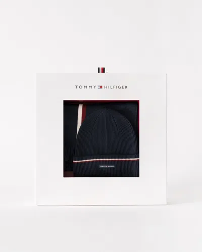 Tommy Hilfiger Th Wool Beanie & Scarf Gift Set In Blue
