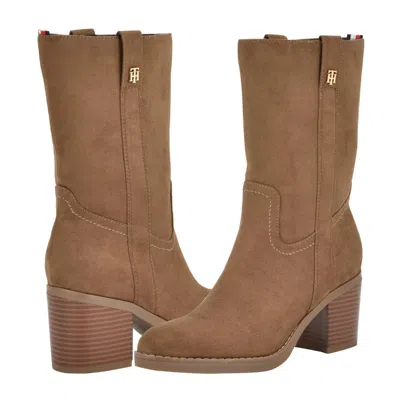 Tommy Hilfiger Theal Boots Womens 10m Brown Suede Almond Toe Block Heel Htat1364