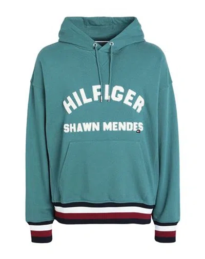 Tommy Hilfiger Thxsm Hoodie Man Sweatshirt Deep Teal Size S Cotton, Viscose In Green